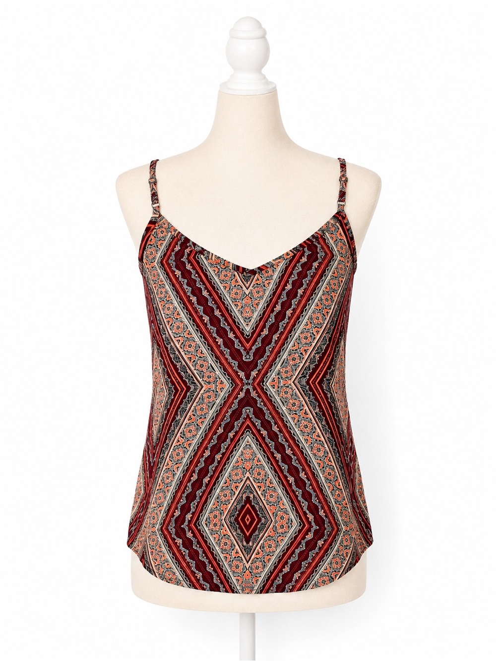 Hollister Women’s Cami Tank Top XS Red Boho Geometric Print Adjustable Straps